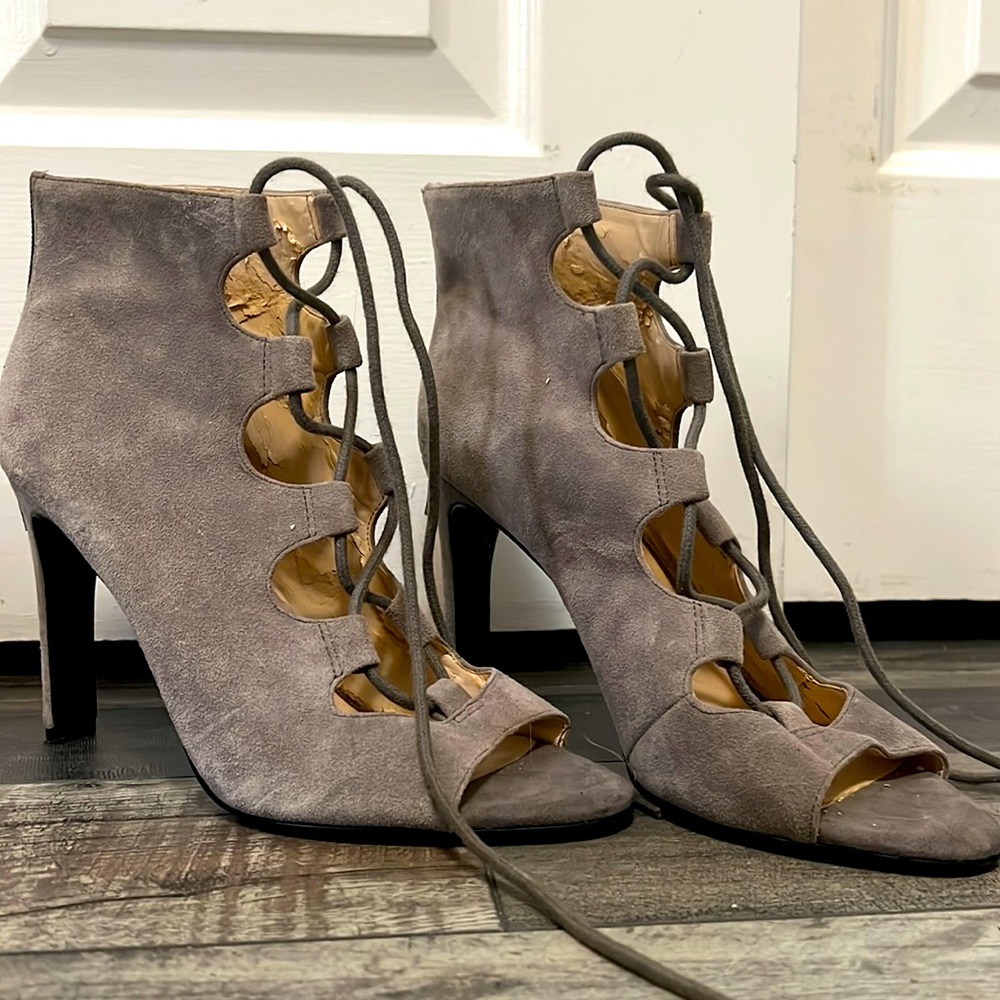 Grey heeled sandals